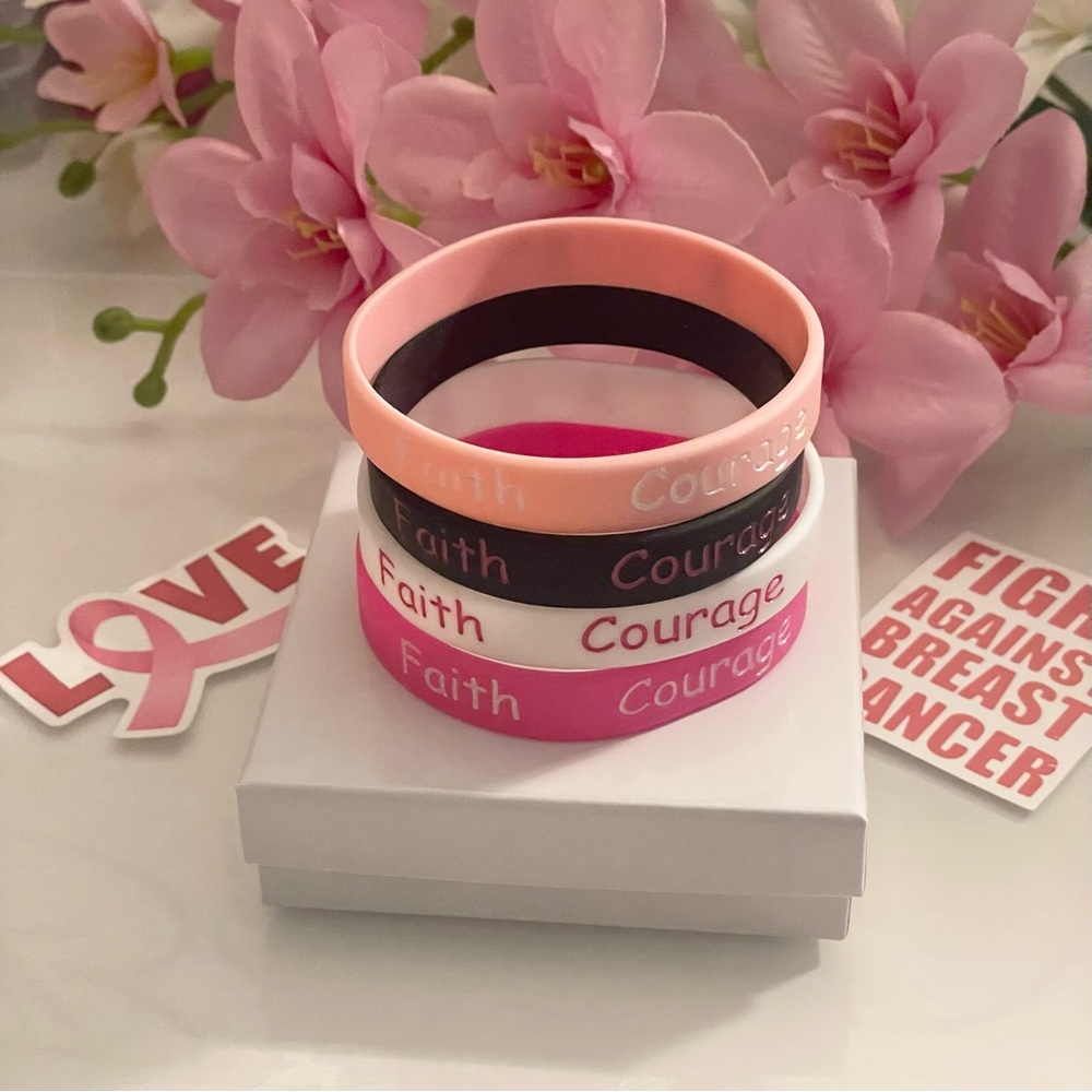 🌸 4pc Breast Cancer Awareness Stretchable Silicone Bracelets